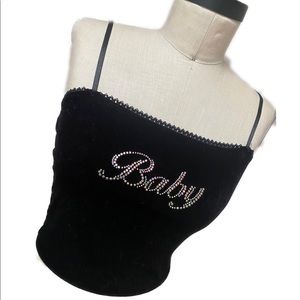 Velvet and rhinestone black tank top